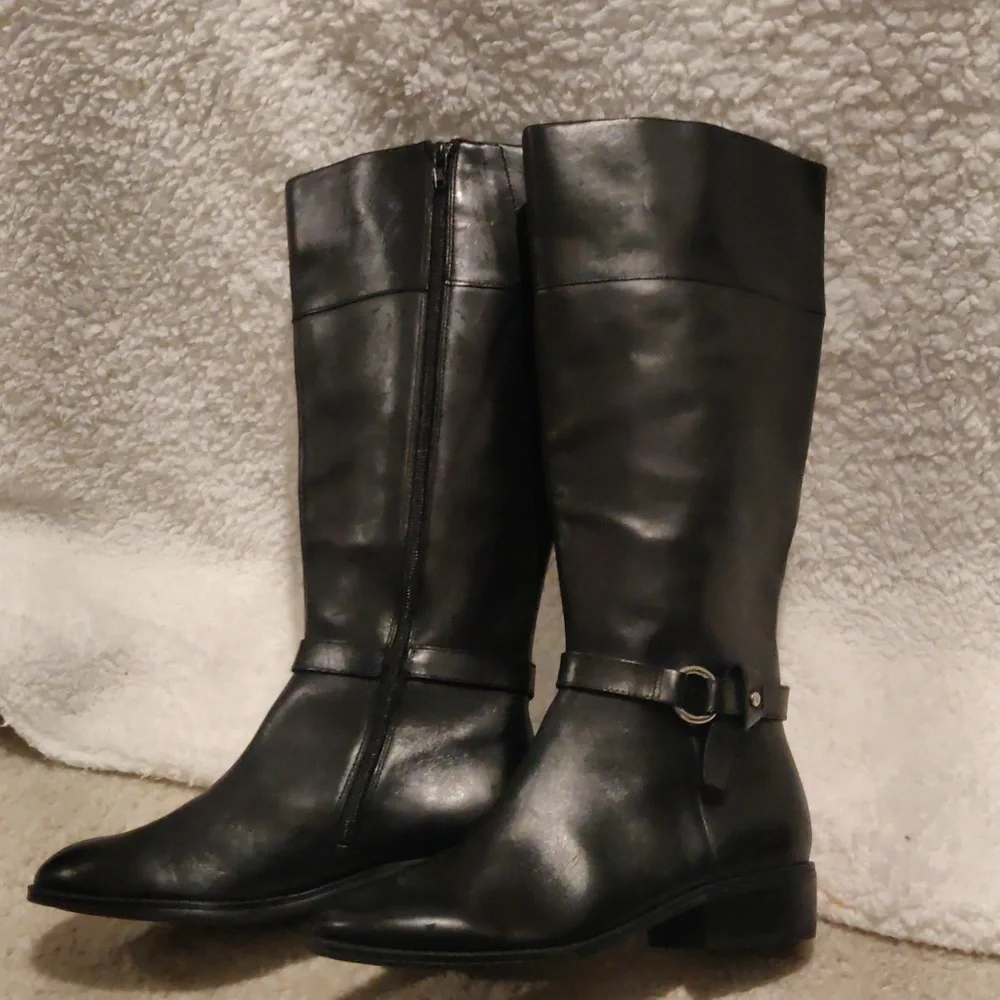 New!Lauren Ralph Lauren Makaila Riding Elegant Black Leather Boots Y2K Cottageco